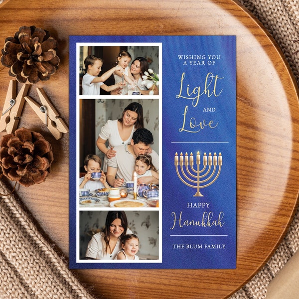 Editable Hanukkah Photo Card Happy Hanukkah Card Printable Hanukkah Greeting Card Instant Download Hanukkah Love Laughter Card