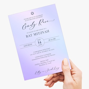 Bat micwa Edytowalne zaproszenie, Bat micwa, Niebieski gradient, Gwiazda Dawida, RSVP, Karta z podziękowaniami NATYCHMIASTOWE POBIERANIE, dziewczynka kończy 12 lat