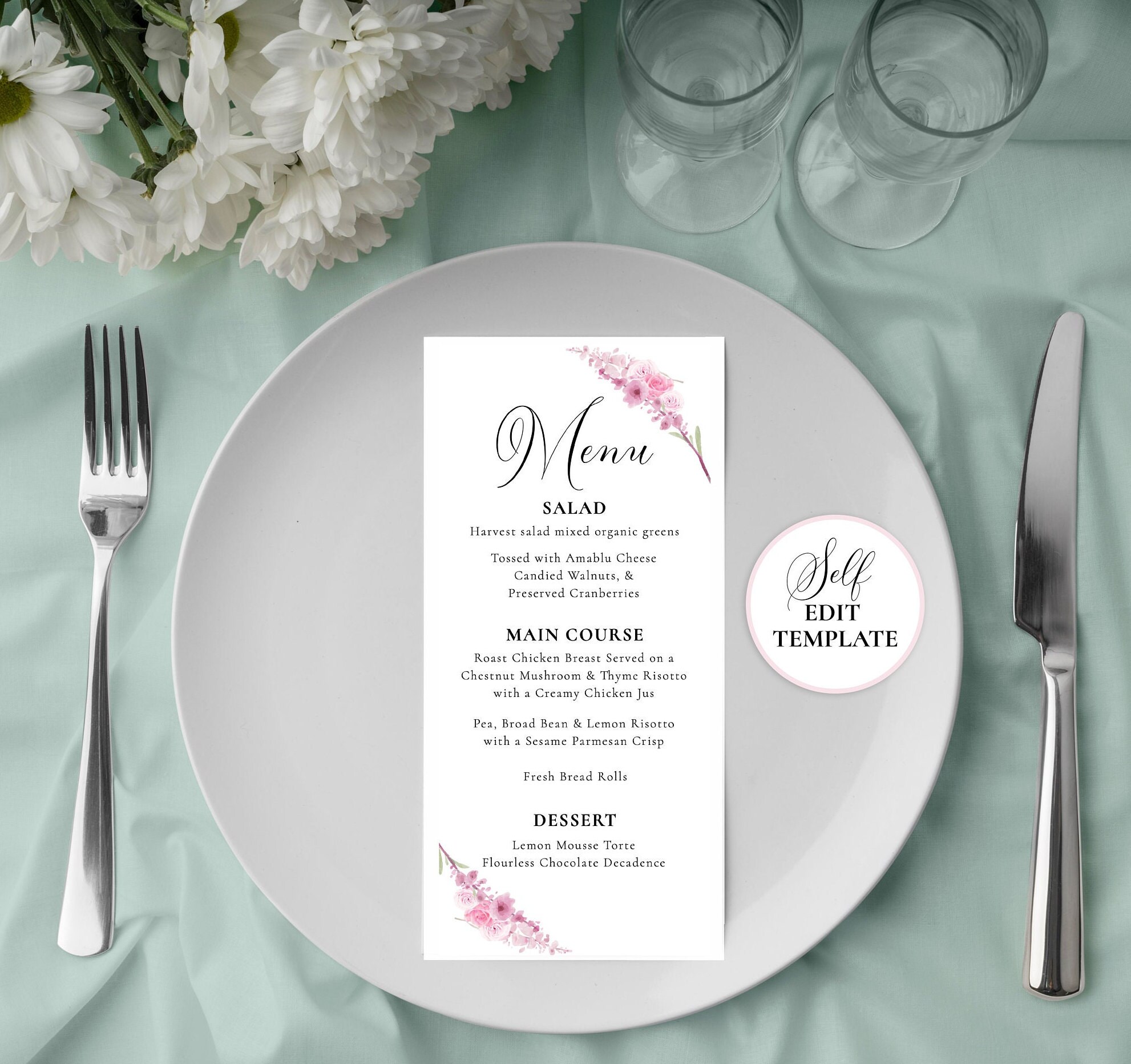 Menu Template, Rose Collection, Templett, Editable & Printable Instant ...