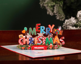10 Pack 3D Merry Christmas Card Pop Up Greeting Cards Xmas Gift for Kids Wife Husband Mom Celebrate New Year