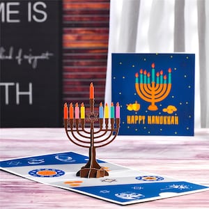 Gelukkige Chanoeka handgemaakte kaart 3D Chanoeka pop-up wenskaart Hanukkah pop-up kaart, pop-up kaart, Chanoeka kaart
