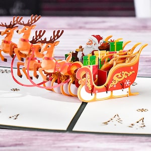 Paquet de 10 cartes de voeux 3D joyeux Noël Pop Up cartes de vœux cadeaux de Noël, père Noël, flocons de neige, raindeers, traîneau du père Noël de Noël