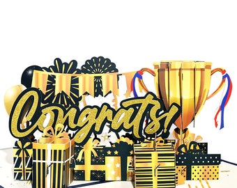 10 Pack Congrats Pop Up Card for Graduation, Wining, accomplishments, Housewarming,  3D Congratulations Greeting Cards, Congrats!