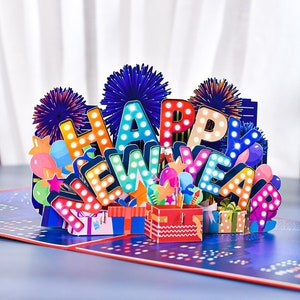 Paquet de 10 cartes pop-up 3D de bonne année pour cartes de voeux de vacances, cadeau de Noël, carte de voeux de nouvel an
