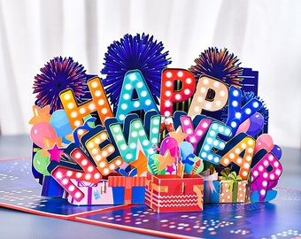10-Pack 3D Pop Up Happy New Year Cards for  Holiday Greeting Cards Xmas Gift, New Years card greeting