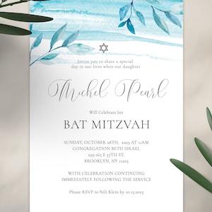 EDITABLE Bat Mitzvah Invitation Template, Floral Printable Bat Mitzvah Invitation, Water color Floral Bat Mitzvah, Bat Mitzvah Invitation