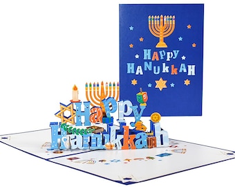10 Pack Happy Hanukkah handmade Card 3D Chanukah pop up Greeting Card Hanukkah pop up card, pop up card, Hanukkah card,