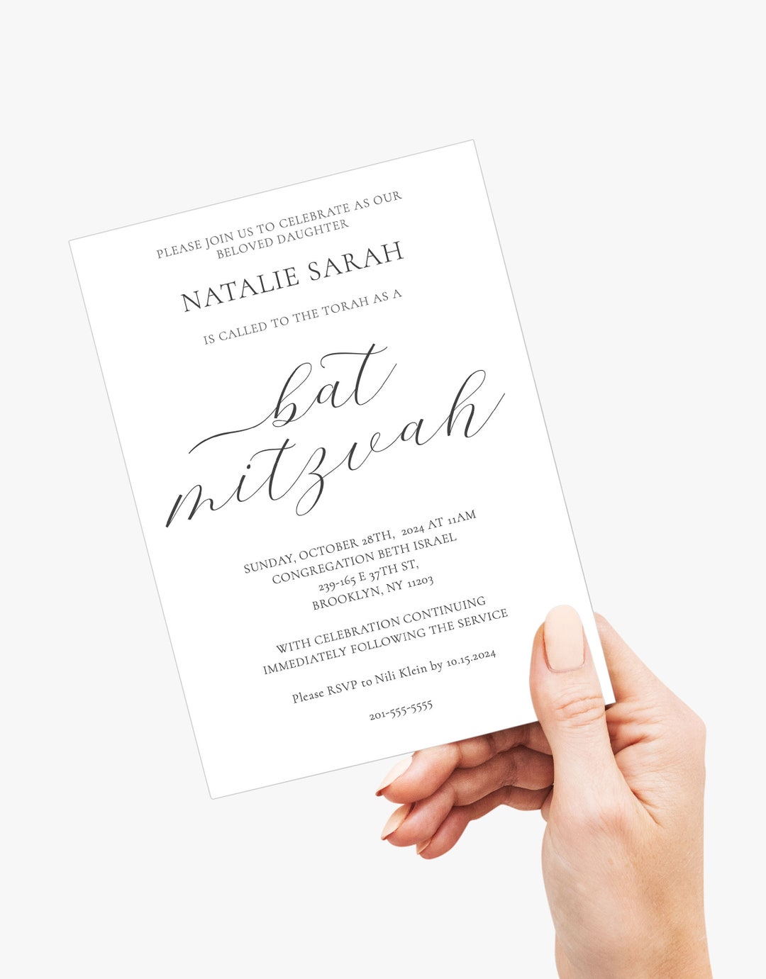 EDITABLE Minimal and Elegant Bat Mitzvah Invitation Template, Floral ...