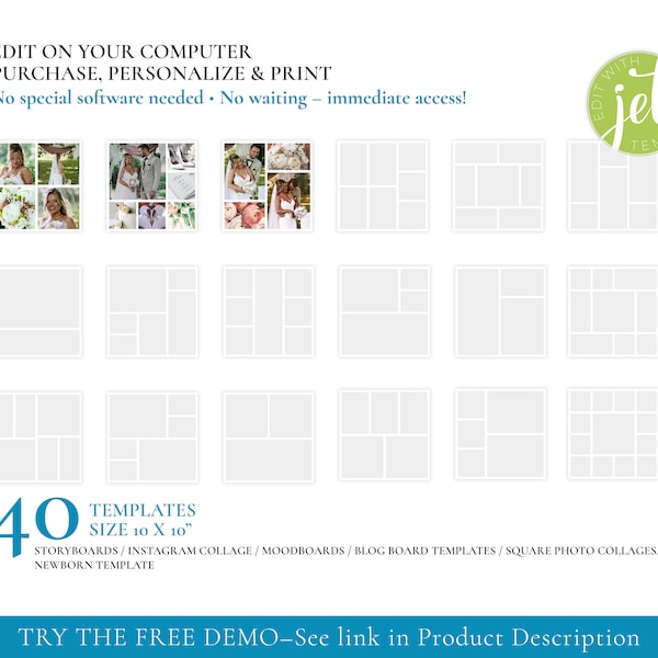 40 Templates 10x10 Square Collage, Mood Board, Scrapbooking, Instagram, Blog Board, Wedding Story Board, Newborn Template, Digital Collage