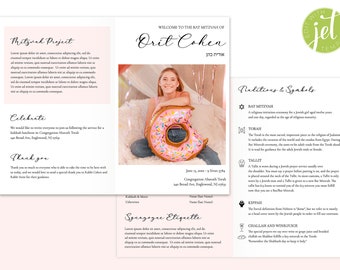 Editable Jewish Bar/Bat Mitzvah Template, Jewish Ceremony Bat/Bar Mitzvah Programs Modern, Bifold Program Infographic, Jewish traditions