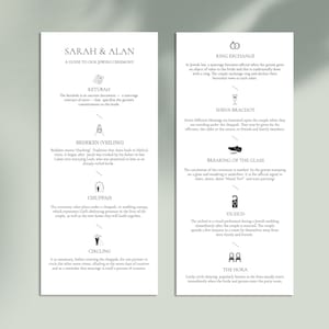 ユダヤ教のミニマルな結婚式プログラム テンプレート、ユダヤ教の説明、ユダヤ教のアイコン、ユダヤ教の儀式のガイド、宗教的な結婚式プログラム