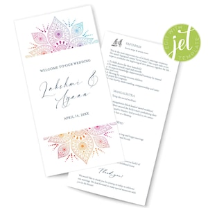 Instant Download Hindu Wedding Program, Indian Gujarati Wedding Ceremony Rituals Program Guide, Digital File, intricate Mandela design