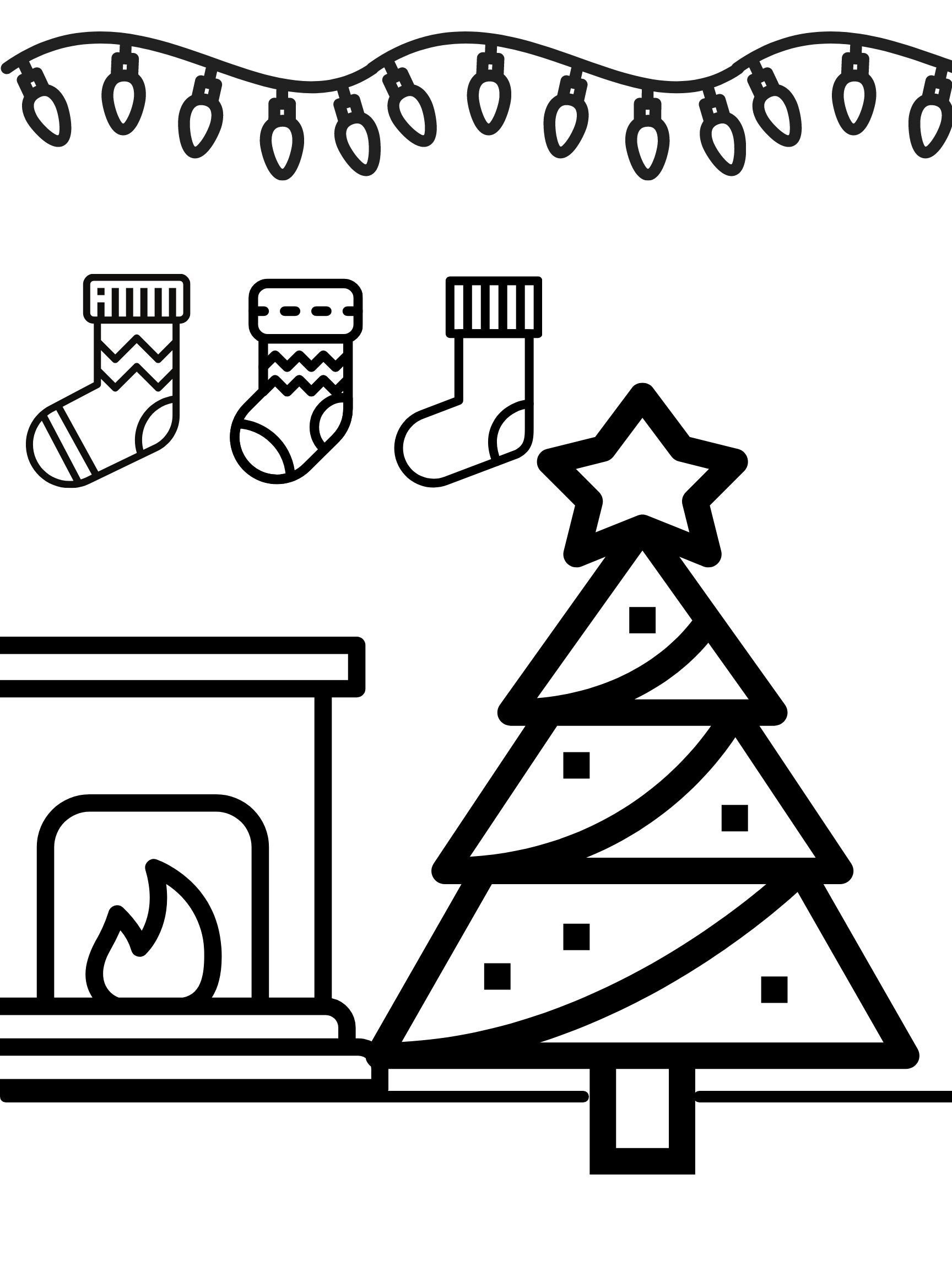 Kids Childrens Coloring Page Christmas Tree Fireplace Etsy