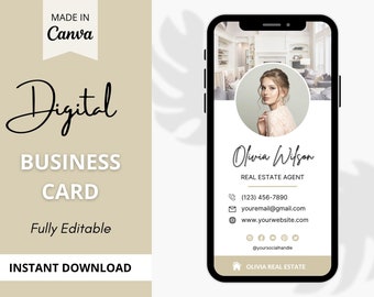 Digital Business Card Template, Real Estate Business Card, Realtor Business Card Template, Real Estate Marketing, Business Card Template