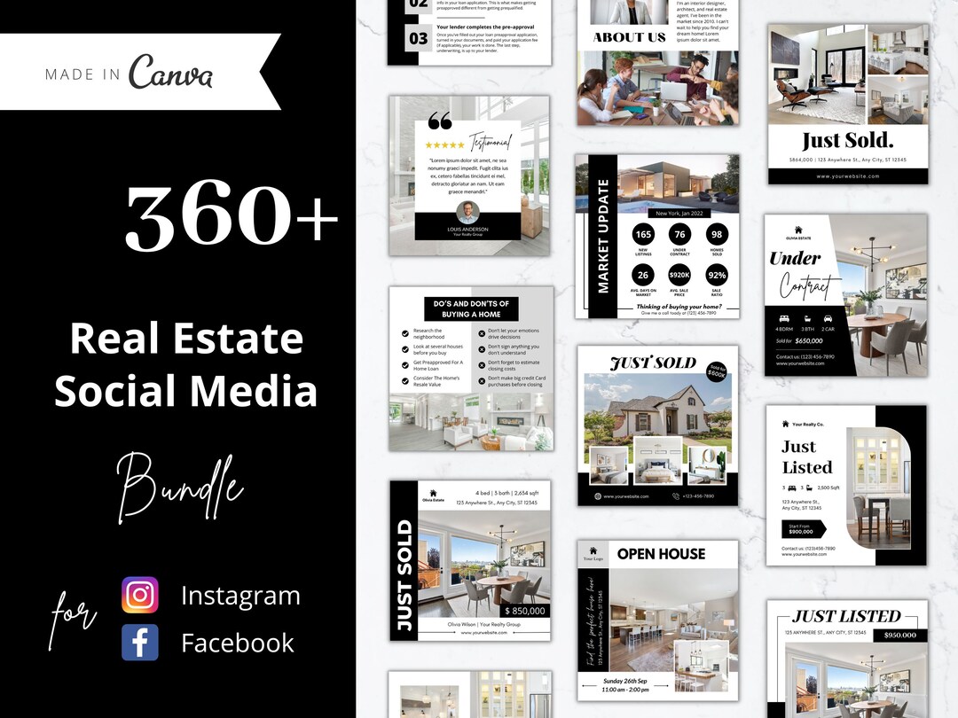 360+ Real Estate Instagram Posts Bundle, Real Estate Social Media Posts ...