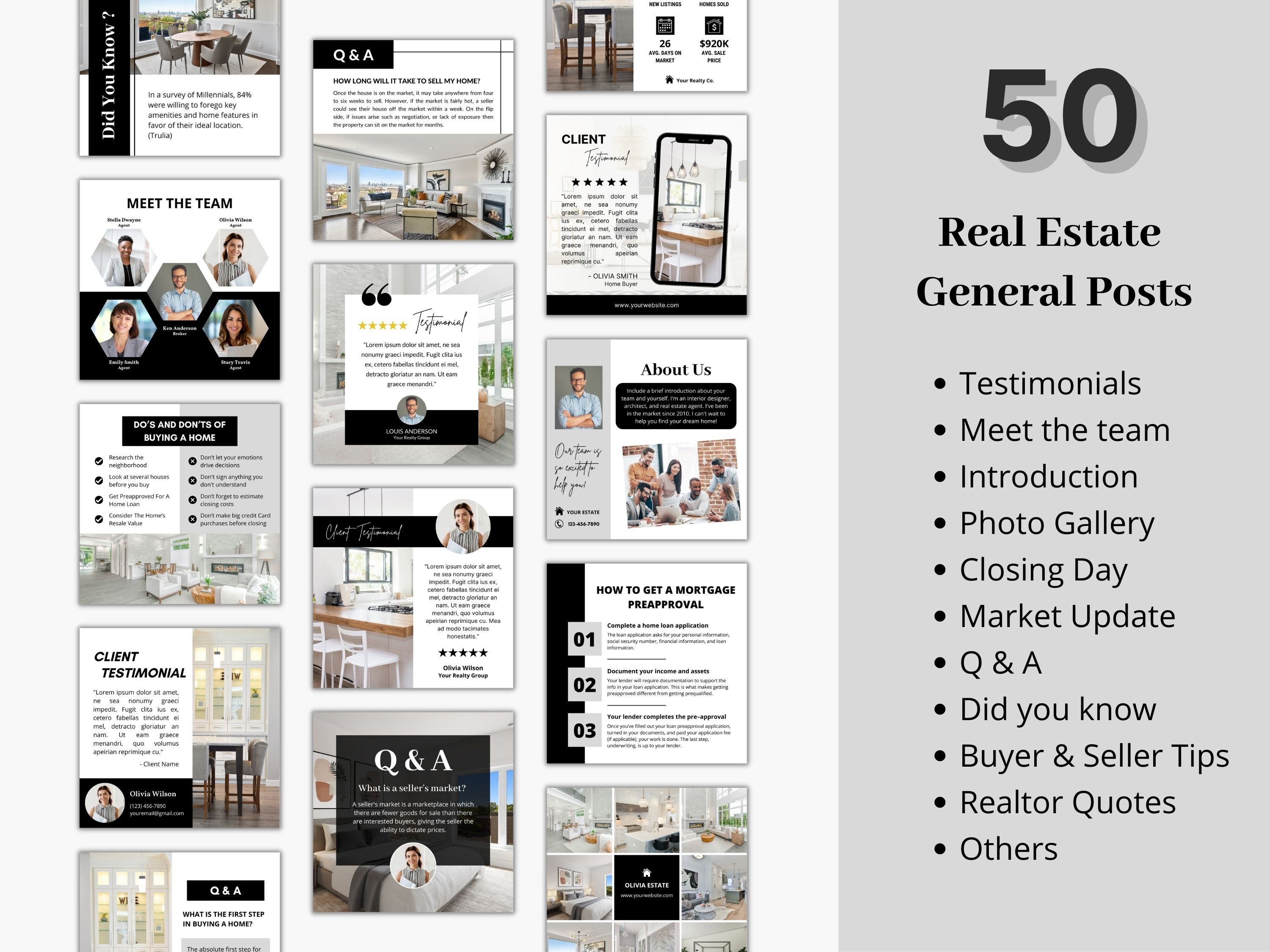 100 Real Estate Instagram Posts Bundle, Real Estate Social Media ...