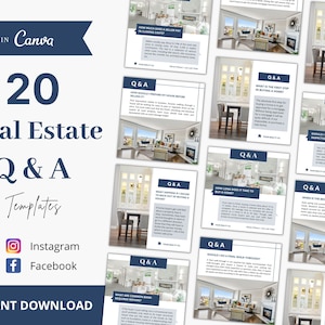 20 Real Estate Q & A Social Media Posts, Real Estate Q / A Instagram Posts, Real Estate Marketing, Realtor Questions and Answers Post