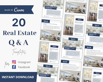 20 Real Estate Q & A Social Media Posts, Real Estate Q / A Instagram Posts, Real Estate Marketing, Realtor Questions and Answers Post