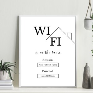 Wifi Password Sign, Printable Wifi Sign, Wifi Sign Template, Minimalist Wifi Sign, Airbnb Wifi Sign