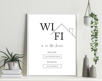 Wifi Password Sign, Printable Wifi Sign, Wifi Sign Template, Minimalist Wifi Sign, Airbnb Wifi Sign