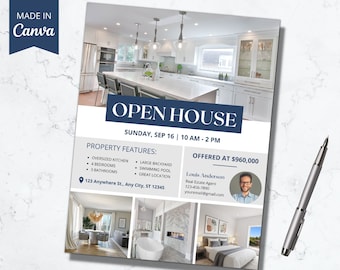 Open House Flyer Template, Real Estate Open House Flyer, Editable Real Estate Flyer Template, Real Estate Marketing, Realtor Flyer