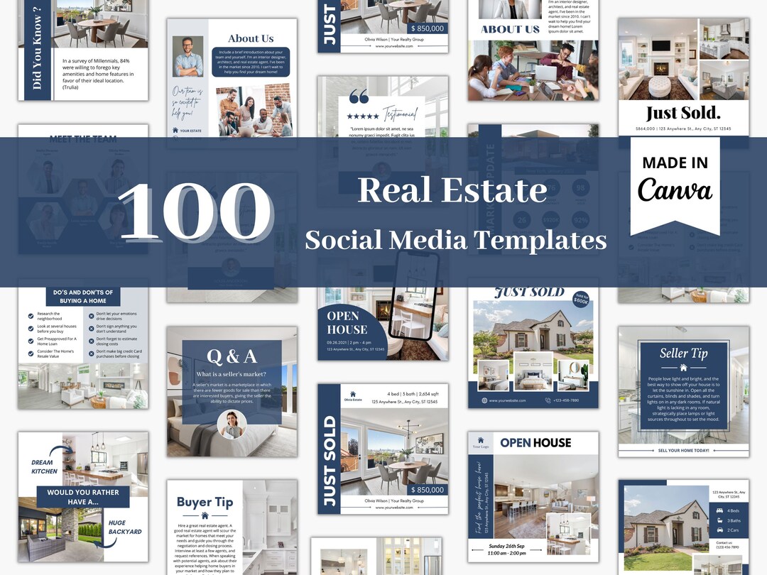 100 Real Estate Instagram Posts Bundle, Real Estate Social Media ...