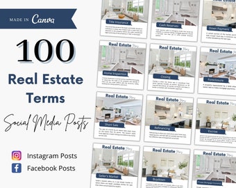 100 Real Estate Terms Social Media Posts, Real Estate Instagram Posts, Real Estate Vocabulary, Real Estate Marketing, Realtor Marketing