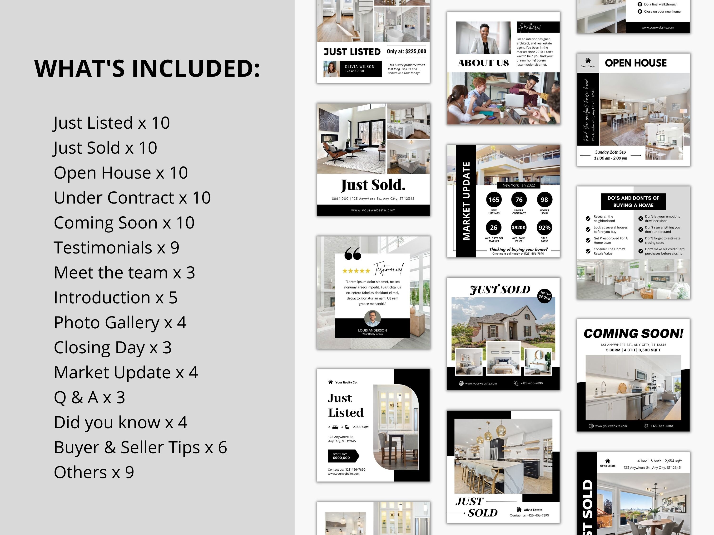 100 Real Estate Instagram Posts Bundle, Real Estate Social Media ...