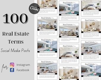 100 Real Estate Terms Social Media Posts, Realtor Marketing, Real Estate Instagram Posts, Real Estate Vocabulary, Real Estate Marketing