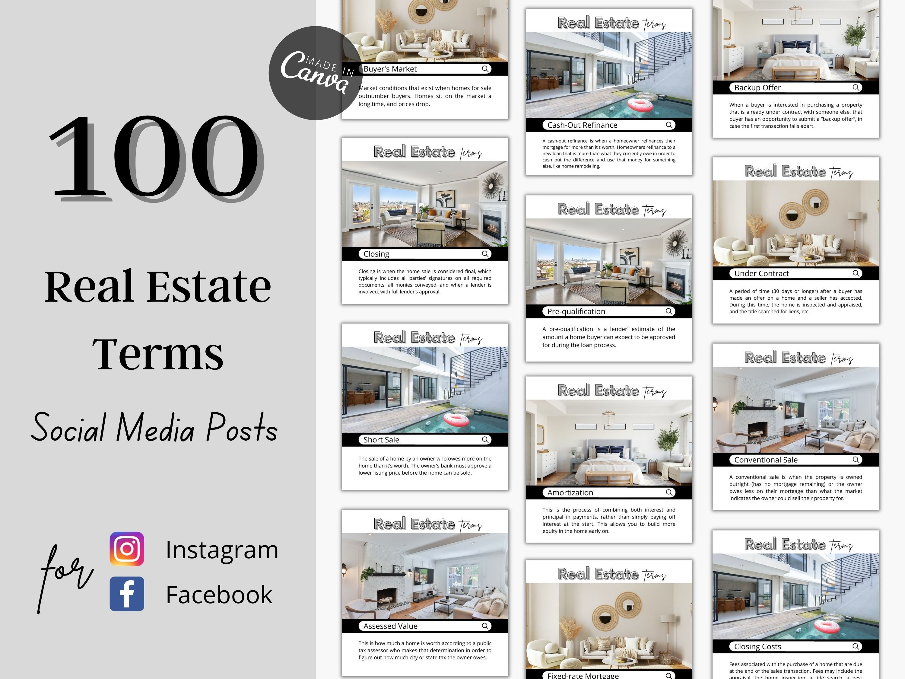 100 Real Estate Terms Social Media Posts, Realtor Marketing, Real ...
