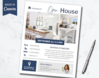 Open House Flyer Template, Real Estate Open House Flyer, Real Estate Flyer Template, Real Estate Marketing, Realtor Marketing