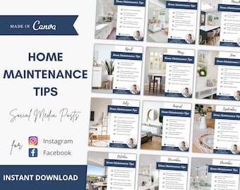 Home Maintenance Tips Social Media Posts, Monthly Home Maintenance Tips Instagram Posts, Real Estate Marketing, Real Estate Instagram Posts