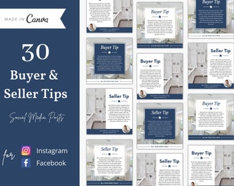 30 Buyer and Seller Tips Realtor Social Media Posts, Buyer Tips, Seller Tips, Real Estate Instagram Posts, Real Estate Marketing