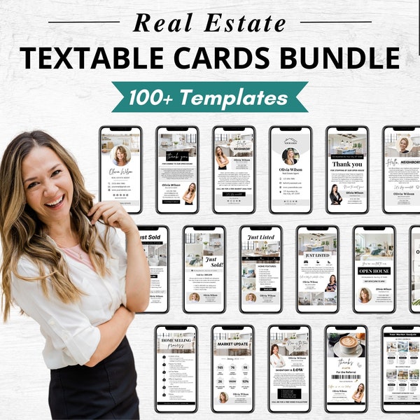 Pacote de texto imobiliário, pacote de cartão imobiliário textável, pacote de cartão de visita digital imobiliário, modelos de mensagem de texto para corretor de imóveis
