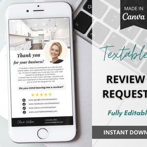Tekstbaar beoordelingsverzoek, tekstbare beoordelingskaart, tekstbaar onroerend goed, vastgoedmarketing, tekstbare vastgoedsjablonen