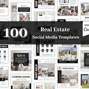 100 Real Estate Instagram Posts Bundle, Real Estate Social Media Templates, Real Estate Marketing, Realtor Instagram Posts