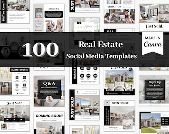 100 Real Estate Instagram Posts Bundle, Real Estate Social Media Templates, Real Estate Marketing, Realtor Instagram Posts