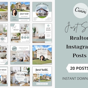 20 Just Sold Realtor Instagram Posts, Real Estate Instagram Posts, Just Sold Social Media Post, Real Estate Social Media Marketing Templates