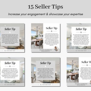 K&ouml;nnte beinhalten: Eine Collage aus sechs Instagram-artigen Bildern mit Tipps zum Verkauf eines Hauses. Jedes Bild zeigt ein anderes Element der Inneneinrichtung und eine Bildunterschrift mit einem Tipp f&uuml;r Verk&auml;ufer. Die Tipps beinhalten Flexibilit&auml;t bei Besichtigungen, die Beauftragung eines guten Immobilienmaklers, die Festlegung eines wettbewerbsf&auml;higen Preises, die Verwendung hochwertiger Fotos, die Inszenierung des Hauses und die Nutzung von nat&uuml;rlichem Licht.