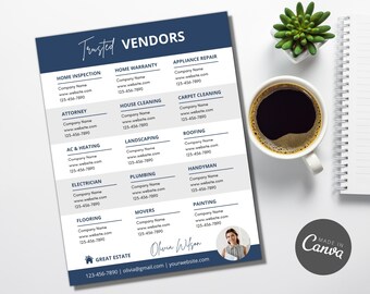Real Estate Trusted Vendor Flyer Template, Trusted Vendors List, Preferred Vendor List, Real Estate Referral, Real Estate Marketing