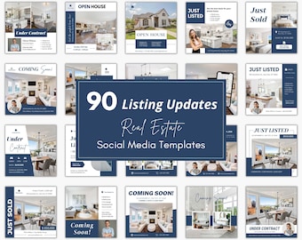 90 Real Estate Social Media Listing Update Posts, Listing Updates Instagram Posts, Real Estate Marketing, Just Sold, Just Listed, Open House