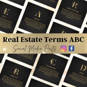 40 Real Estate Terms Instagram Posts, Real Estate Terms Social Media Posts, Real Estate ABCs, Real Estate Marketing, Realtor Marketing