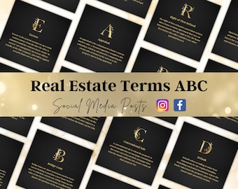 40 Real Estate Terms Instagram Posts, Real Estate Terms Social Media Posts, Real Estate ABCs, Real Estate Marketing, Realtor Marketing