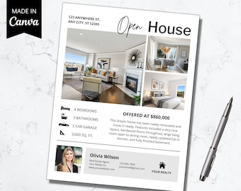 Open House Flyer Template, Real Estate Open House Flyer, Editable Real Estate Flyer Template, Real Estate Marketing, Realtor Flyer Template