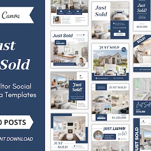 20 Just Sold Instagram Posts, Just Sold Social Media Posts, Real Estate Instagram Posts, Just Sold Real Estate Templates, Realtor Marketing
