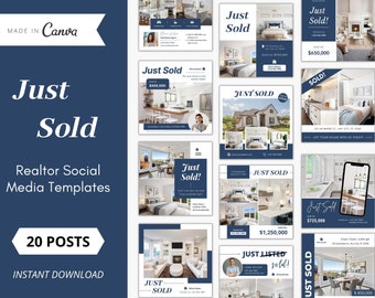 20 Just Sold Instagram Posts, Just Sold Social Media Posts, Real Estate Instagram Posts, Just Sold Real Estate Templates, Realtor Marketing