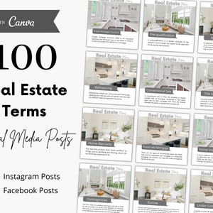100 Real Estate Terms Social Media Posts, Real Estate Instagram Posts, Real Estate Vocabulary, Real Estate Marketing, Realtor Marketing