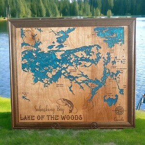 Wood Lake Map, Lake of the Woods Canada, Any Lake, Lake House Decor, Wall Art, Personalized Gift, Cabin Decor, Customizable, Lake Signs, Map