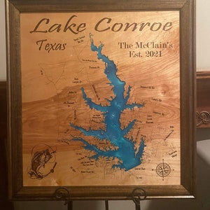Wood Lake Map, Lake Conroe Texas, Any Lake, Lake House Decor, Wall Art, Personalized Gift, Cabin Decor, Customizable, Lake Signs, Map,