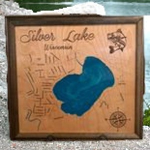 Wood Lake Map, Silver Lake Wisconsin, Any Lake, Lake House Decor, Wall Art, Personalized Gift, Cabin Decor, Customizable, Lake Signs, Map